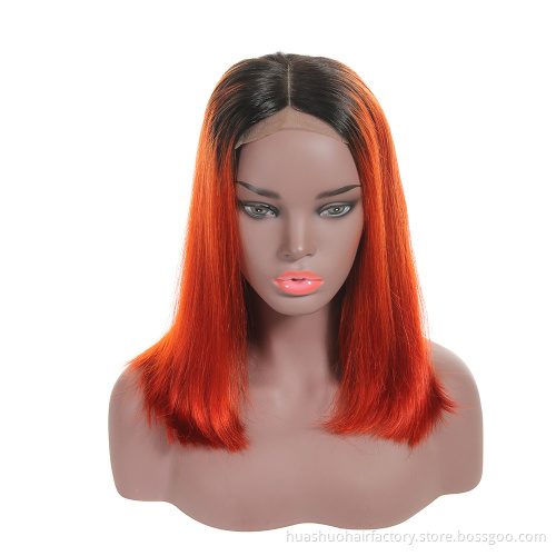 Wholesale Top Quality Middle Part Orange Human Hair Lace Front Wig With Baby Hair